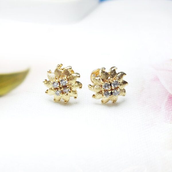 Gold Plated Stylish Small Stoned Flower Earrings For Women